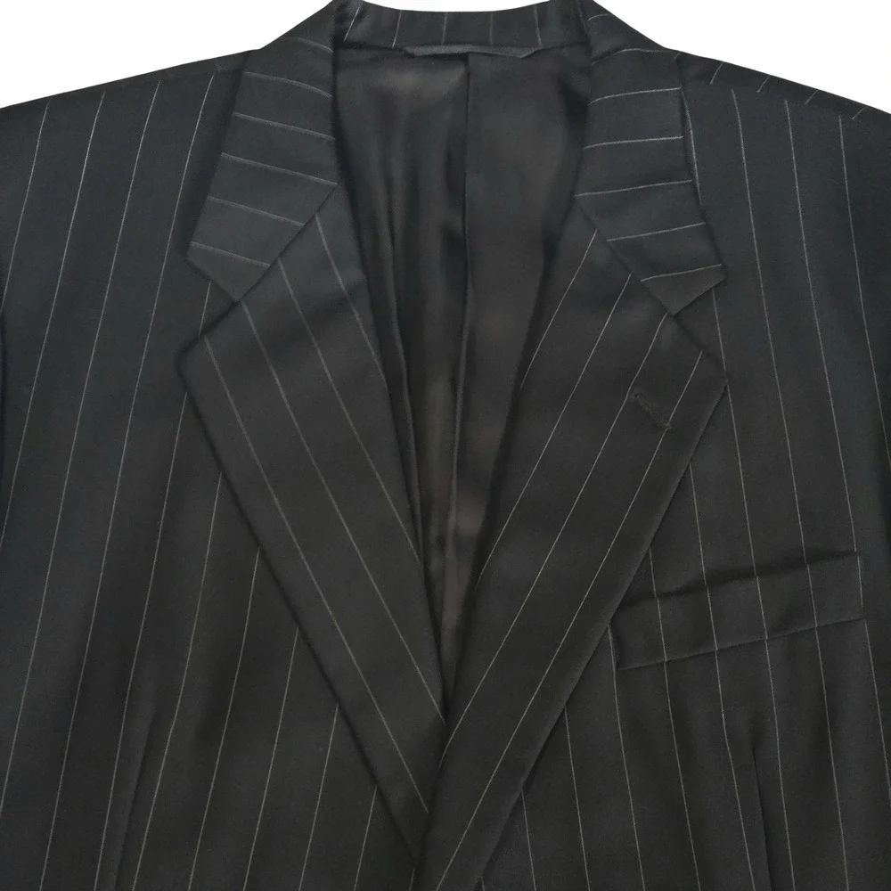 Hickey Freeman Loro Piana Black Pinstripe Tasmanian Wool Black‎  Mens 45R Blazer